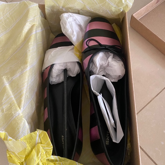 NWB Maeve by Anthropologie Square Toe Leather Ballet Stripped Flats Size 8 - Picture 6 of 7